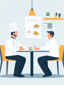 שף יושב עם לקוח על תקציב