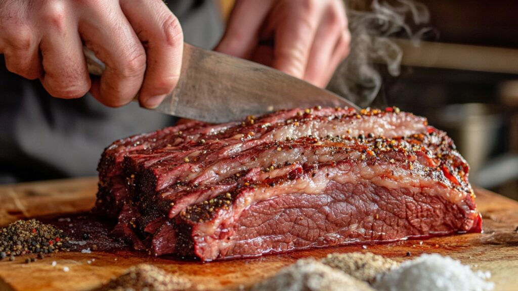 שף מטפל בבשר עסיסי