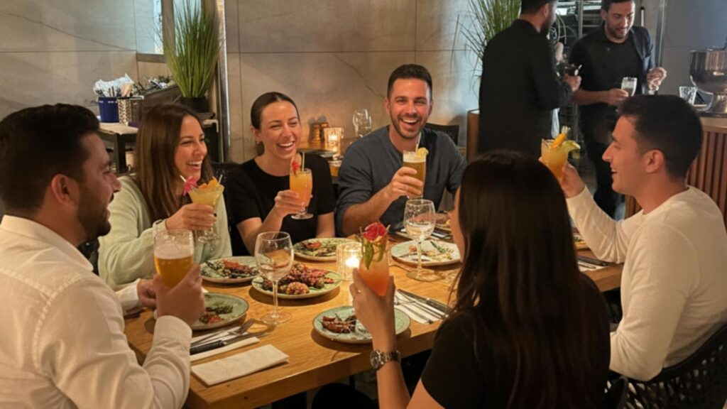 אנשים חוגגים במסעדה בשרית כשרה